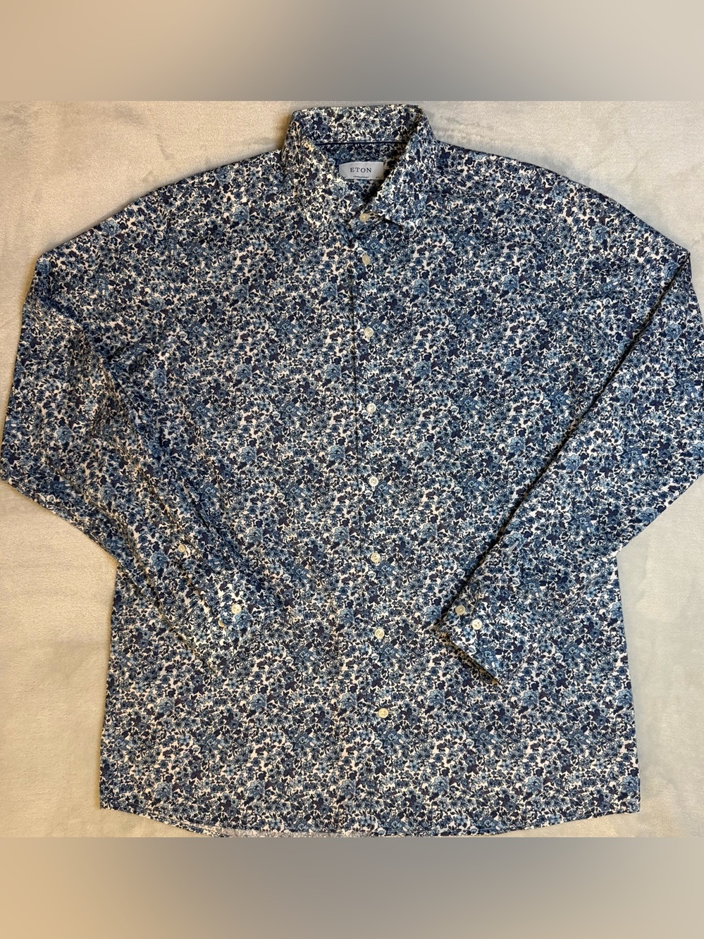 ETON Men’s Contemporary Blue Floral Button Down Shirt Sz 44 17.5 Neck